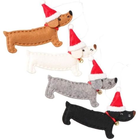 Weihnachtsschmuck - Hängedekoration - Dackel aus Vliesstoff - 4 Stück - Verschiedene Modelle (1/4)