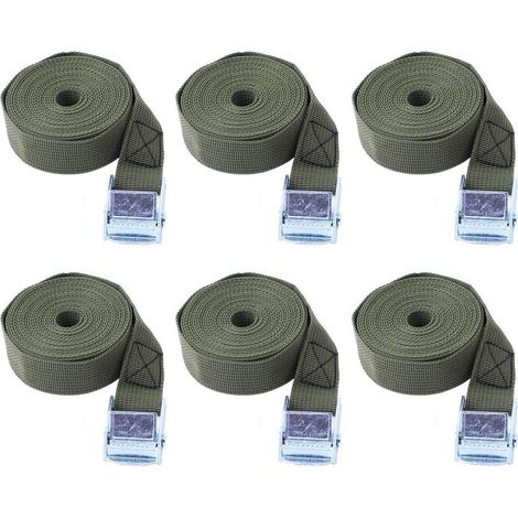 6er Set Spanngurte mit Ratsche 25mm x 3m, armeegrün