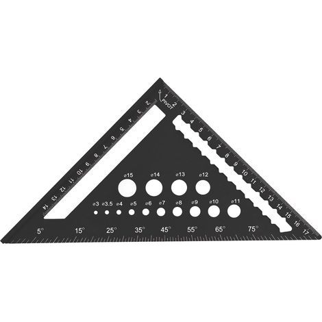 Règle triangulaire de 7 pouces, chevron métrique carré, rapporteur de trous à 90 degrés, alliage d'aluminium, outil de disposition pour le travail du bois, noir (1/5)