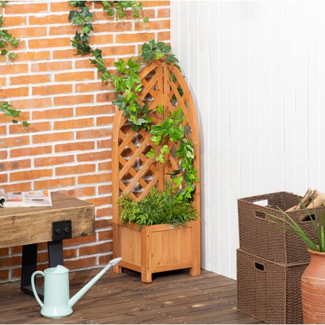 Jardinière avec treillis 32x32x108 cm en bois brun, gain de place pour balcon FLORAGRACE (1/5)