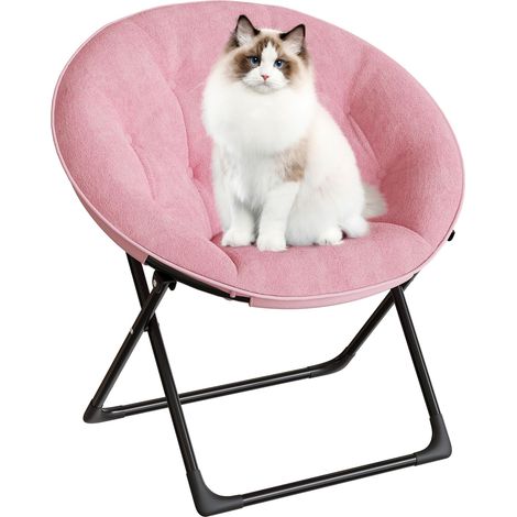 Chaise Lune Pliante en Fausse Fourrure – Grand siège Rond Confortable, Cadre robuste en métal noir, idéale Chambre, Salon, étude ou dortoir – Rose 100 (Douillet 1119) Pieds Noirs