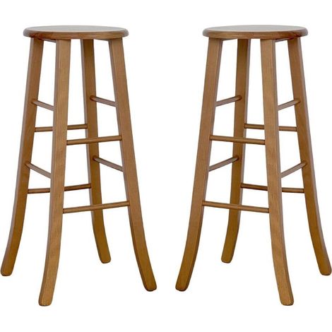 Sgabelli bar set da 2  rotondi h 80 cm noce chiaro gambe sciabola