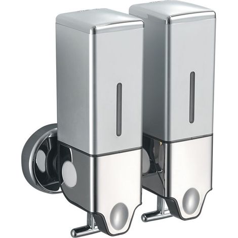 Dispenser di sapone per doccia 2 in 1 - 500 ml - Argento - Pompa per sapone - 2 x 500 ml - Bagno - Dispenser di lozione - Bagno - Dispenser di lozione (1/5)