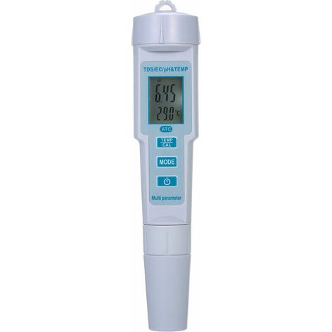 4 En 1 Testeur Qualite De L'Eau Ph / Ec / Tds / Temperature Ip55 Metre Arret Automatique Etanche Retro-Eclairage Affichage Testeur Blanc Ph-686 (1/5)