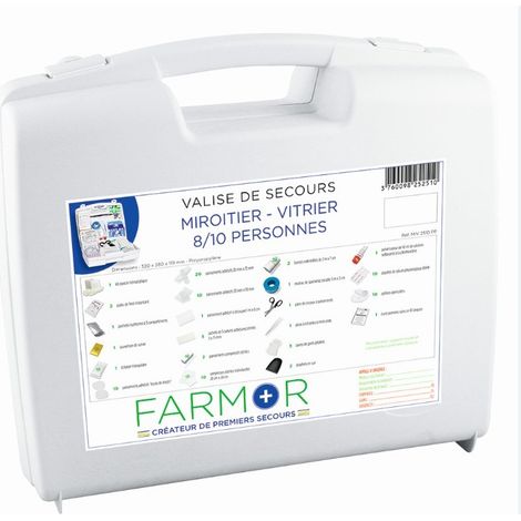 VALISE DE SECOURS FARMOR « MIROITIER / VITRIER » 8/10 PERSONNES AVEC POIGNÉE DE TRANSPORT -MIV2510PP (1/2)