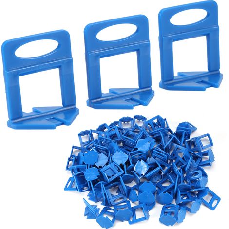 100 clips en plastique bleu, entretoises de niveau pour carrelage de sol et mural, outils pour système de nivellement de carrelage (1/5)