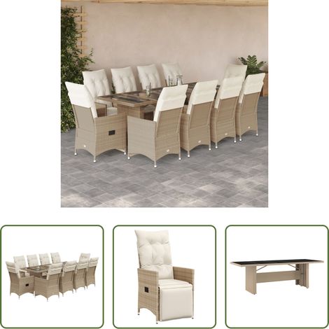 Relaxsessel - 11-tlg. Garten-Bistro-Set mit Kissen Beige Poly Rattan (1/5)