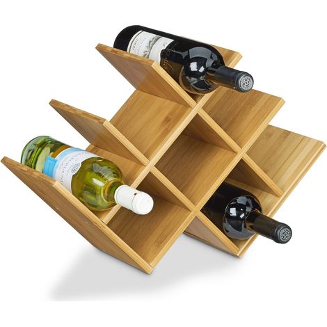 Relaxdays Weinregal Bambus, HxBxT:31,5x47x16,5cm, Flaschenhalter für 8 Flaschen, Holz Weinflaschenregal, natur