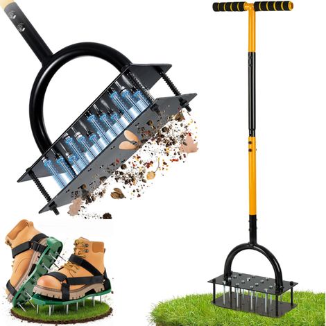 Zosudull - Scarificateur manuel - Aérateur de pelouse manuel adapté aux genoux - 15 pointes en acier robustes - Conception autonettoyante à ressort - Pré-assemblé pour l'ameublissement du sol et la sa