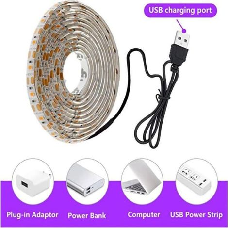 Bande LED Croissance Plantes - Spectre Complet - IP65 - Alimentation USB - Découpable - Pour Serre Et Intérieur - 5 M (1/5)
