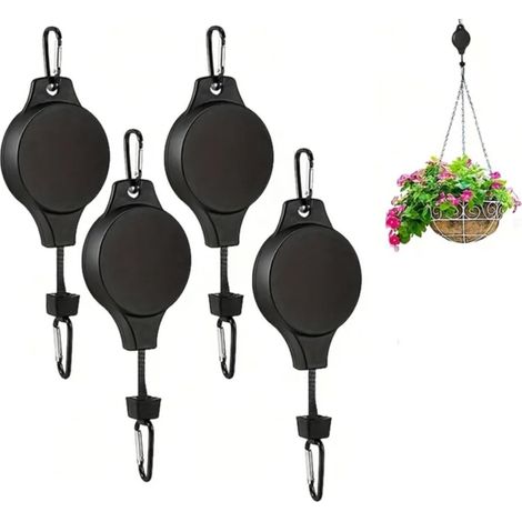 Set di 4 carrucole per piante, nere, per la casa, set di 4 carrucole per piante sospese. Gancio robusto e retrattile per appendere le piante. Adatto per vasi sospesi. (1/5)