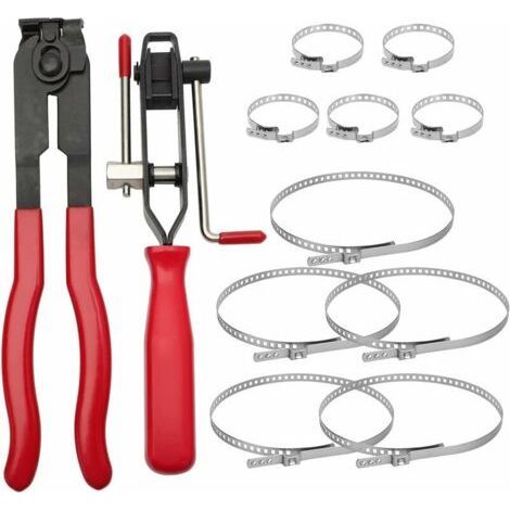 Lot de 12 colliers de serrage pour voiture/ATV,Pince De Joint HomocinéTique D'Arbre à Cardan Collier De Serrage En Acier avec 2 outils,10 bandes de sertissage (1/4)