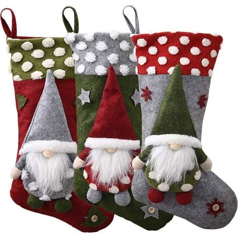 ®RisingFF 3er-Set große Weihnachtsstrümpfe, klassische Nikolausstrümpfe für Erwachsene und Kinder