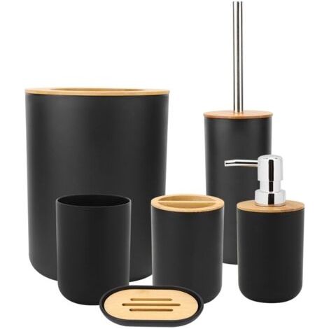 Lot de 6 boîtes à savon pour salle de bain, porte-brosse à dents, gobelet de rinçage, bouteille de lotion, accessoires, noir (1/5)