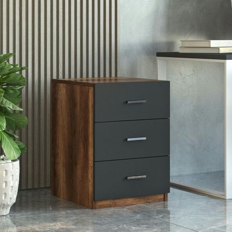 Caisson de bureau 3 tiroirs effet noyer et gris MARFA (1/5)