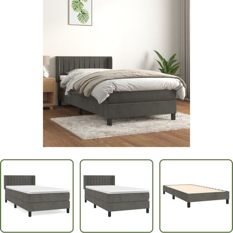 vidaXL Taschenfederkern - Boxspringbett mit Matratze Dunkelgrau 90x200 cm Samt (1/5)