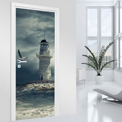 Stickers pour porte - Phare Marin - 93 x 205 cm - Adhésif MAT (1/2)