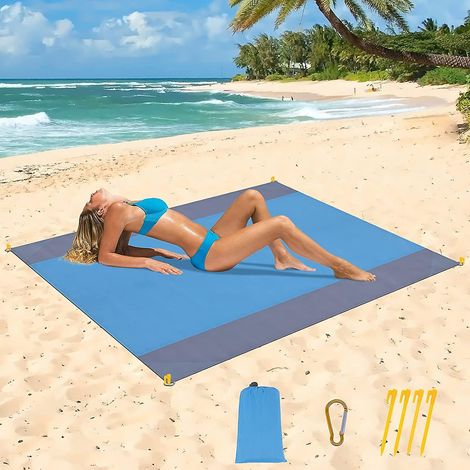 tapis De Plage Impermable Et Rsistant Au Sable 210 X 200 Cm (bleu) Tapis De Fixation 4 Coins Tapis De Plage Pour Les Voyages La Plage, Le Campin (1/5)