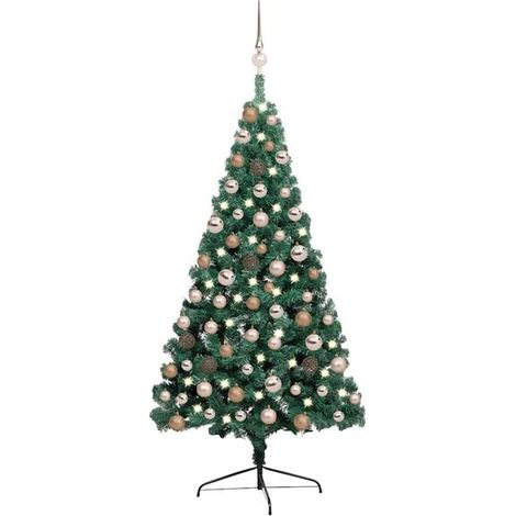 Demi-sapin de Noël artificiel pré-illuminé avec boules décoratives vertes, 120 cm (1/5)