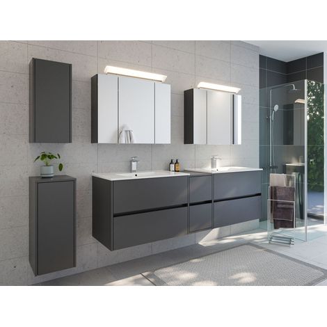Badmöbelset Taifun 190cm 5tlg mit 2x Spiegelschrank und 2x Badschrank grafit