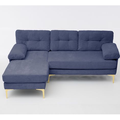 Canapé d'angle 3 places en chenille bleu avec pieds métalliques, 187,5 cm, accoudoirs rembourrés (1/5)