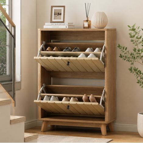 Schmaler Schuhschrank 60 x 24 x 94 cm aus MDF und Spanplatte in Eichenoptik OKMYHOME (1/5)