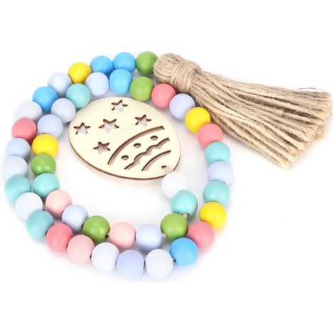 Guirlande de Pâques en perles de bois colorées, pendentif décoratif 85cm pour maison et pièce (1/5)