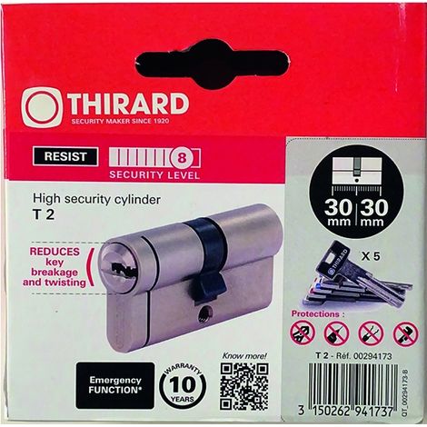 Cilindro T2 30 x 30 mm, nichelato, 5 chiavi – THIRARD