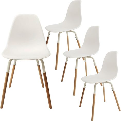 FLUK - Lot de 4 Chaises Polypropylène Blanc et Bois (1/5)