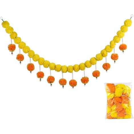 Guirlande de fleurs de souci artificielles 135 cm 30 boules suspendues colorées décoration pour Diwali mariages et intérieur (1/5)