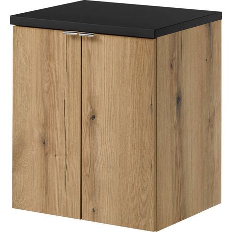 Set NEWPORT Armadio Pensile Sottolavabo con Piano di Lavoro 50x60x40 Effetto Rovere / Nero [en.casa]