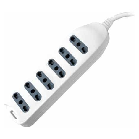 Multiprise V-TAC avec câble de 1,5 m, 6 prises 10/16 A 2P+T, double passage, avec connexion murale, fiche 16 A 2P+T, couleur blanche (1/3)