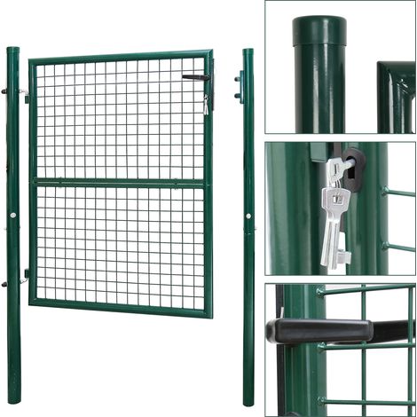 Randaco Gartentor Metall Gartentür robust langlebig Zauntor Verzinkt Einzel Wellengitter Zauntür Grün (125x100cm)