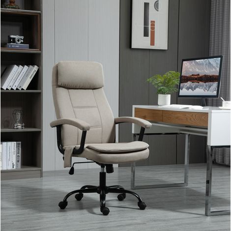 Silla de oficina ergonomica de poliester beige con masaje lumbar, altura regulable y funcion balancin 63 x 70 x 112-121 cm (1/5)