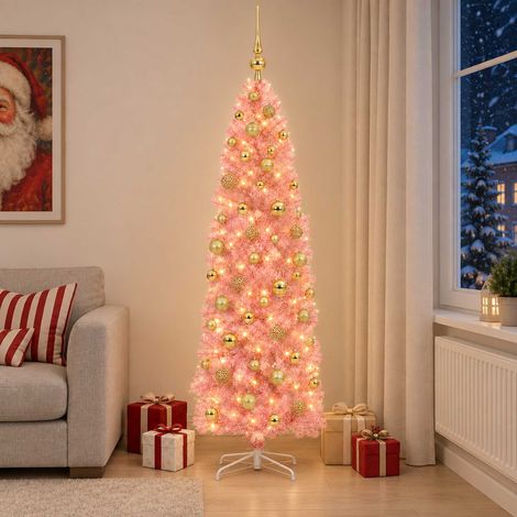 vidaXL Árbol de Navidad artificial estrecho con bolas 180 cm 300 LED (1/5)