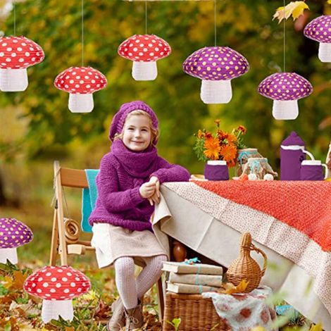 Lanternes en papier de soie, lanternes décoratives colorées en forme de champignon, thème forêt - 30 cm - Rouge (1/4)