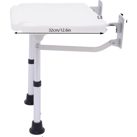 Tabouret de douche, design pliable, hauteur réglable, BLANC (1/2)