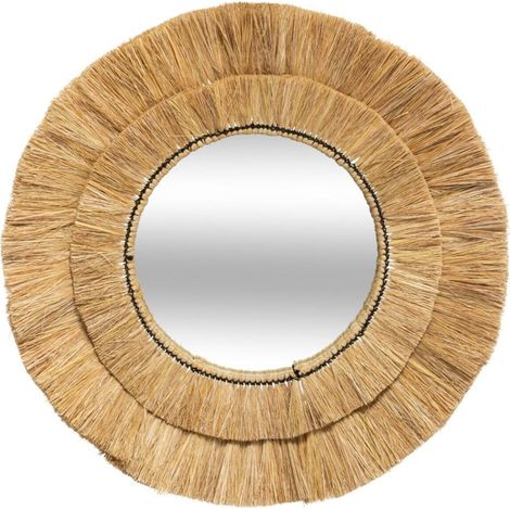 Miroir Mural en Raphia Déco "Alba" 57cm Beige (1/5)
