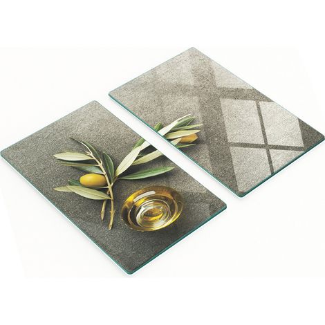 Küchenschneidebretter aus Glas mit Olivenzweigmotiv, 2 x 30 x 52 cm (1/5)