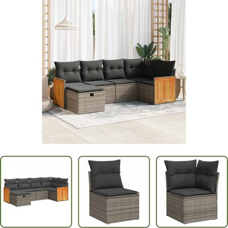 vidaXL Canapé en résine - Salon de jardin 6 pcs avec coussins gris résine tressée (1/5)