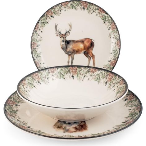 service de table de Noël, 18 pièces, collection Montana décor cerf, lavable au lave-vaisselle (1/5)
