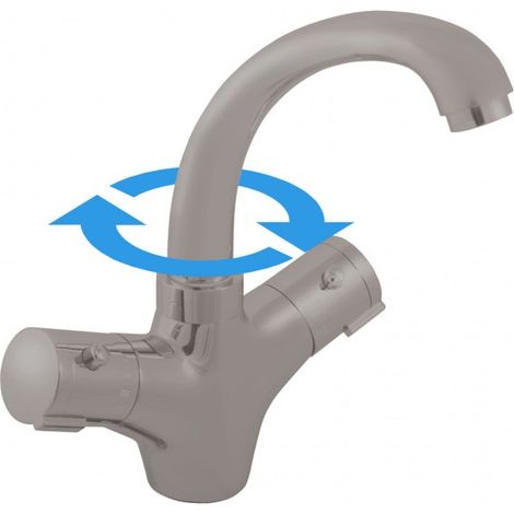 Mitigeur lavabo thermostatique en laiton gris métal poli (1/2)