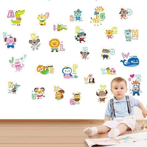 Stickers muraux animaux de dessin animé (26 lettres) - Papier peint pour chambre (1/4)