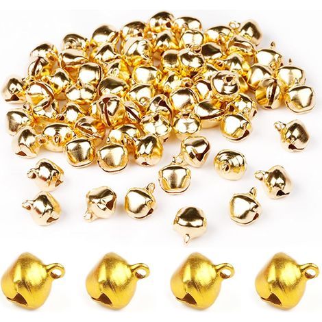 100 kleine Glöckchen, Rasseln, winzige Glöckchen, Metallglöckchen, Weihnachtsglöckchen, Miniglöckchen, für selbstgemachte Weihnachtsdekorationen, 12 mm (gold)