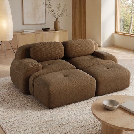 Sofá modular de 2 plazas 208x178x70 cm en tela marrón, sin montaje, para salón - MEUBLIV (1/5)