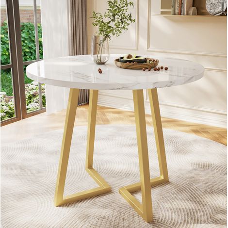 Tisch Esstisch rund 80 cm Marmoroptik MDF OKMYHOME (1/5)