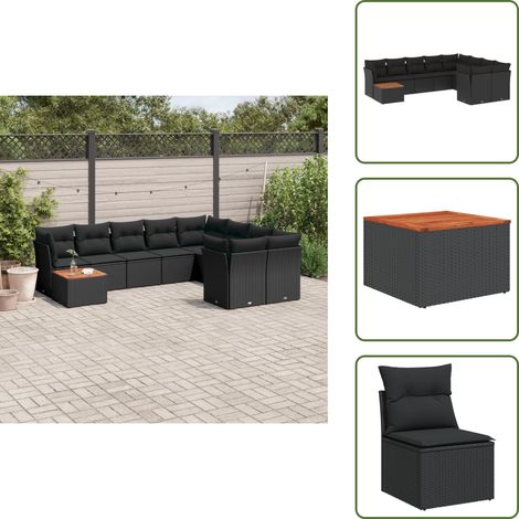Salon de jardin 10 pcs avec coussins noir résine tressée - Ensemble Salon De Jardin - Mobilier Extérieur - Canapé Jardin - Résine Tressée - Rotin Synthétique (1/5)