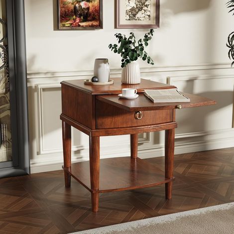 PADMA HOUSE Rectangle Coffee Table for Living Room, Traditional Tea Table with Storage Shelf, Solid Wood Rustic Center Table Caramel Brown, 50  50  60,5 (1/5)