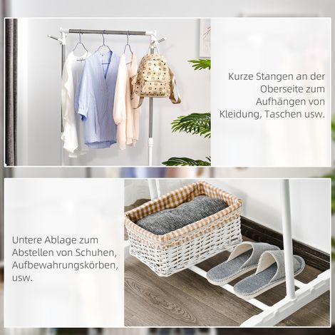 Portant vêtements roulant, réglable en hauteur, avec étagère inférieure, 4 roues, blanc (1/4)