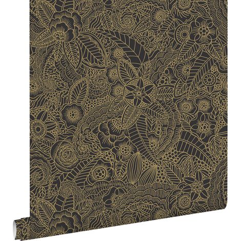papier peint fleurs noir et or - ESTAhome (1/5)